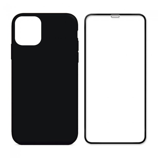 Margoun 2Pack Apple iPhone 12 Pro Silicone Case Cover and 3D Screen Protector - Black