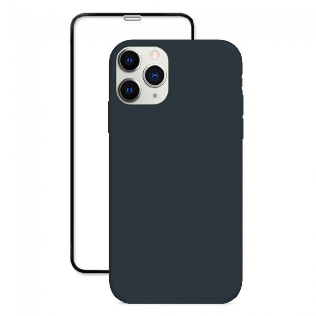 Margoun 2Pack Apple iPhone 12 Pro Silicone Case Cover and 3D Screen Protector - Dark Blue