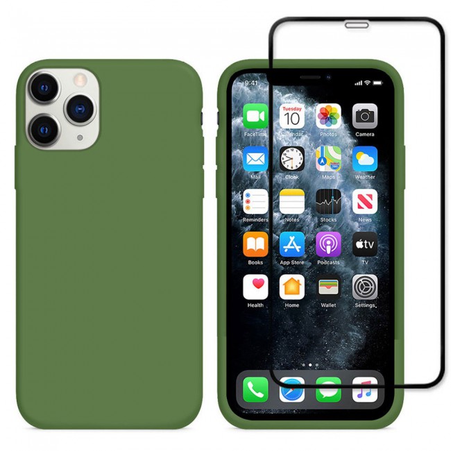 Margoun 2Pack Apple iPhone 12 Pro Silicone Case Cover and 3D Screen Protector - Green