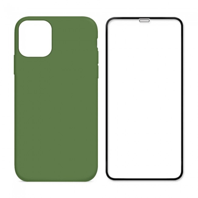 Margoun 2Pack Apple iPhone 12 Pro Silicone Case Cover and 3D Screen Protector - Green