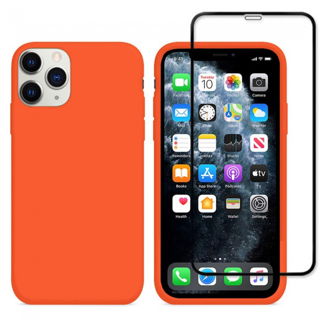 Margoun 2Pack Apple iPhone 12 Pro Silicone Case Cover and 3D Screen Protector - Orange