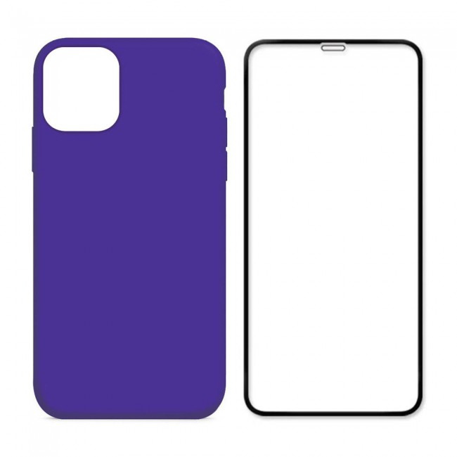 Margoun 2Pack Apple iPhone 12 Pro Silicone Case Cover and 3D Screen Protector - Purple