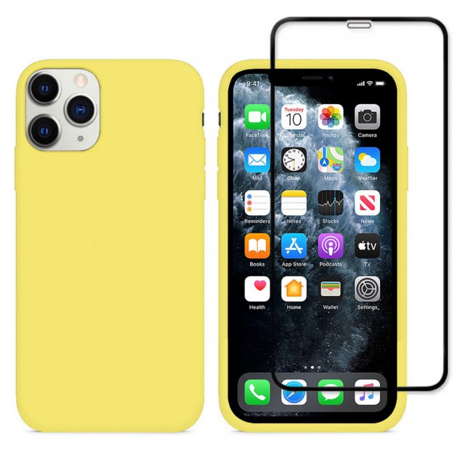 Margoun 2Pack Apple iPhone 12 Pro Silicone Case Cover and 3D Screen Protector - Yellow