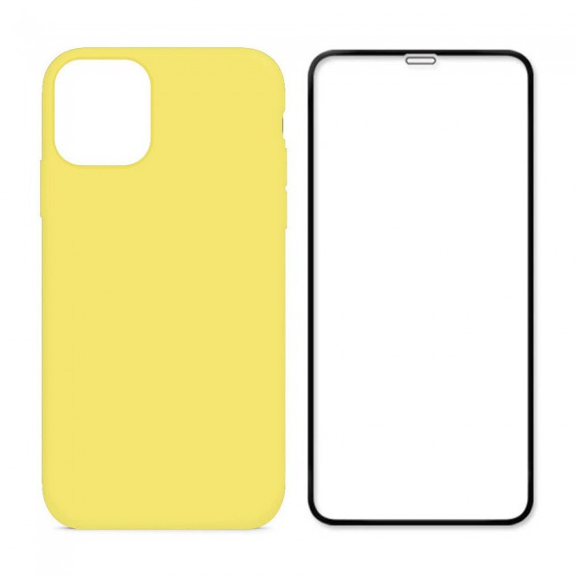 Margoun 2Pack Apple iPhone 12 Pro Silicone Case Cover and 3D Screen Protector - Yellow