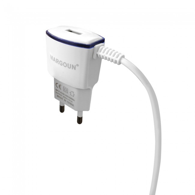 Margoun 2.1A Micro USB Wall Charger with a Universal USB Port – White &amp; Blue – MG01