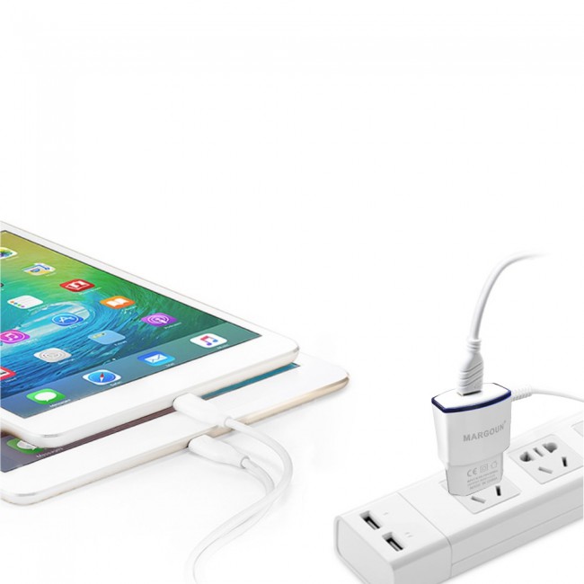 Margoun 2.1A Micro USB Wall Charger for Xiaomi Redmi Note 6 Pro , Redmi Note 5 Pro , Redmi Y2 - White &amp; Blue – MG01