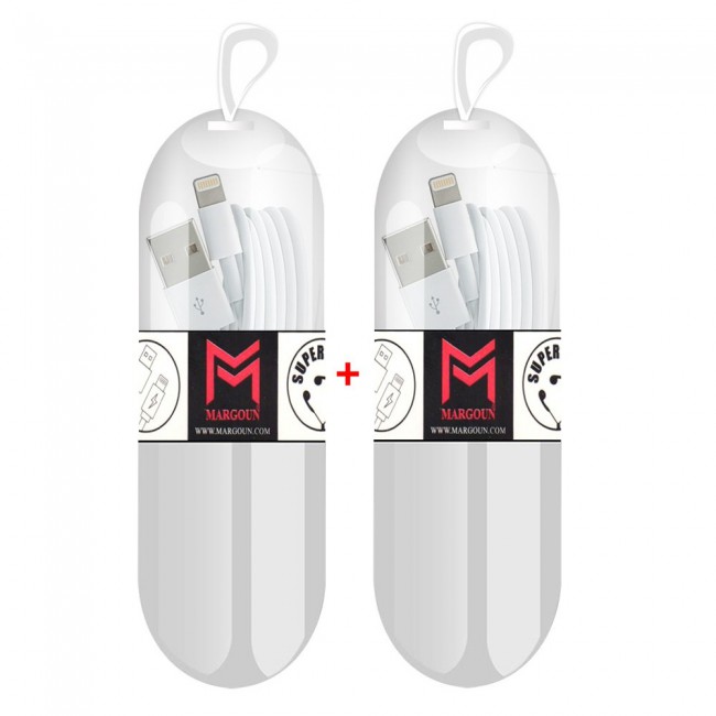 Margoun 2-Pack Lightning USB Cable 1m ( White ) with Tube Cable Organizer - White