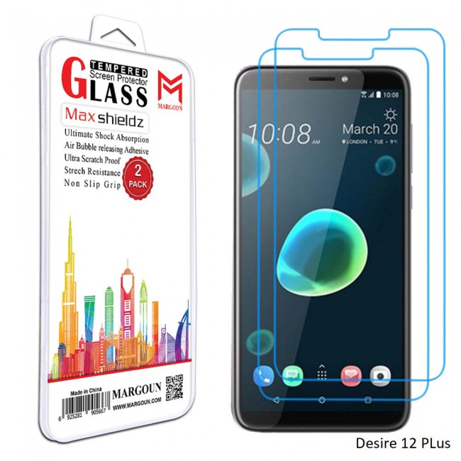 Margoun 2-Pack Tempered Glass Screen Protector for HTC Phones ( Desire 12 , Desire 12 Plus , One X10 , U11 , U11 Eyes , U11 Life , U11 Plus , U Ultra , U Play )