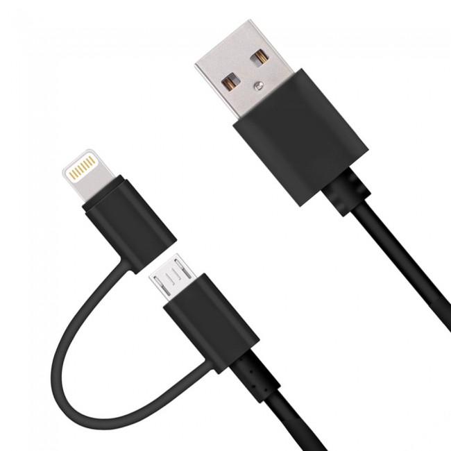 Margoun 15cm 2 in 1 Micro USB and Lightning Cable Adapter for Android and Apple Phones - Black , White , Blue , Purple