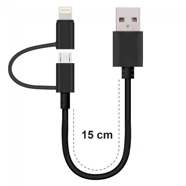 Margoun 15cm 2 in 1 Micro USB and Lightning Cable Adapter for Android and Apple Phones - Black , White , Blue , Purple