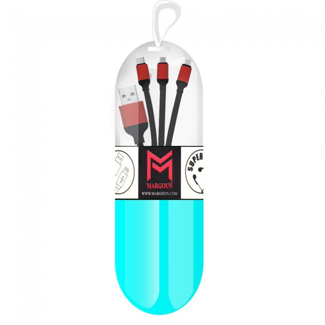 Margoun 3 in 1 Micro , Type-C and Lightning USB Cable – Black 