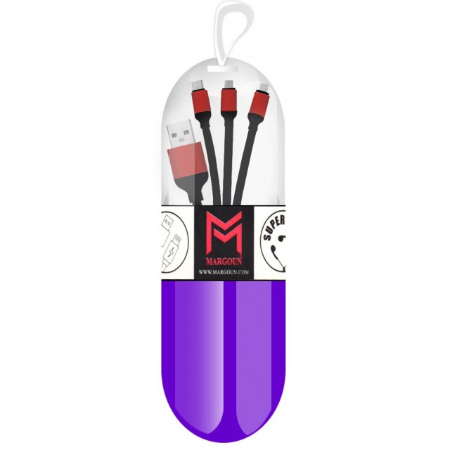 Margoun 3 in 1 Micro , Type-C and Lightning USB Cable – Black 