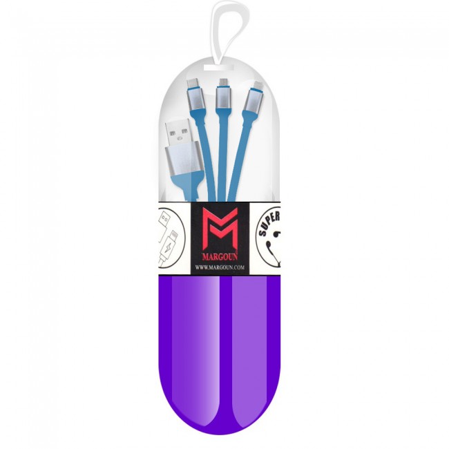 Margoun 3 in 1 Micro , Type-C and Lightning USB Cable – Blue 