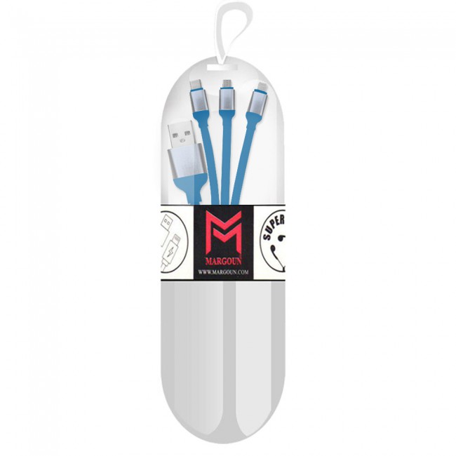 Margoun 3 in 1 Micro , Type-C and Lightning USB Cable – Blue 
