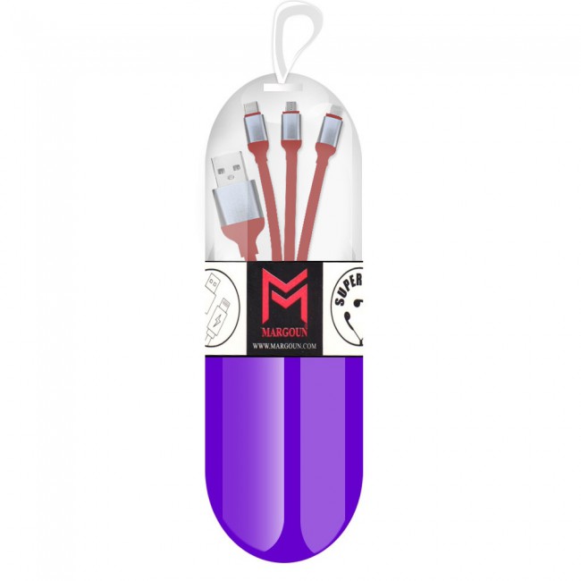 Margoun 3 in 1 Micro , Type-C and Lightning USB Cable – Red