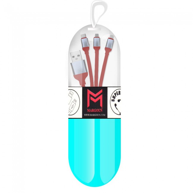 Margoun 3 in 1 Micro , Type-C and Lightning USB Cable – Red