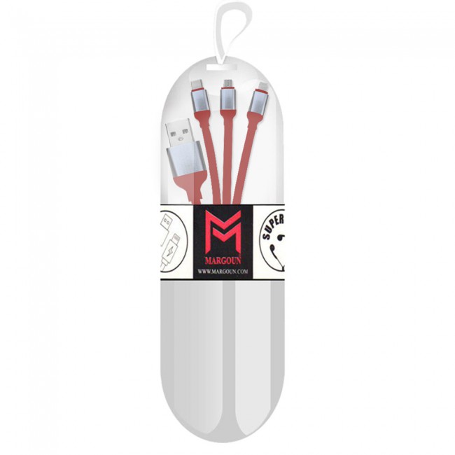 Margoun 3 in 1 Micro , Type-C and Lightning USB Cable – Red