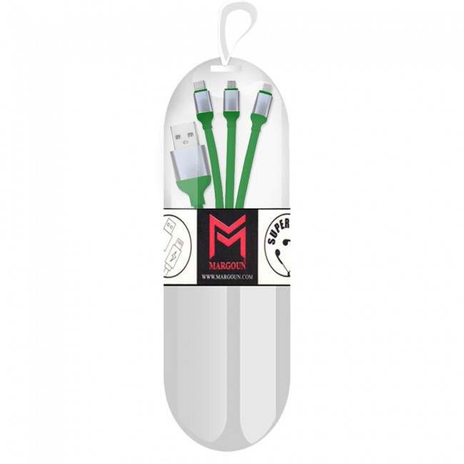 Margoun 3 in 1 Micro , Type-C and Lightning USB Cable – Green