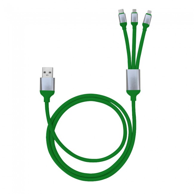 Margoun 3 in 1 Micro , Type-C and Lightning USB Cable – Green