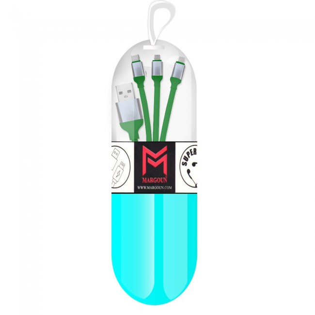 Margoun 3 in 1 Micro , Type-C and Lightning USB Cable – Green