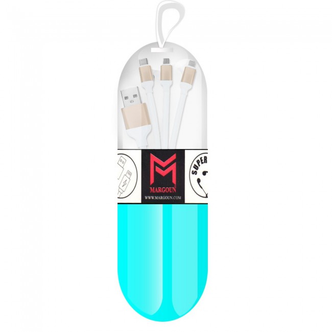 Margoun 3 in 1 Micro , Type-C and Lightning USB Cable – White 