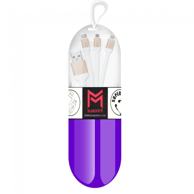 Margoun 3 in 1 Micro , Type-C and Lightning USB Cable – White 