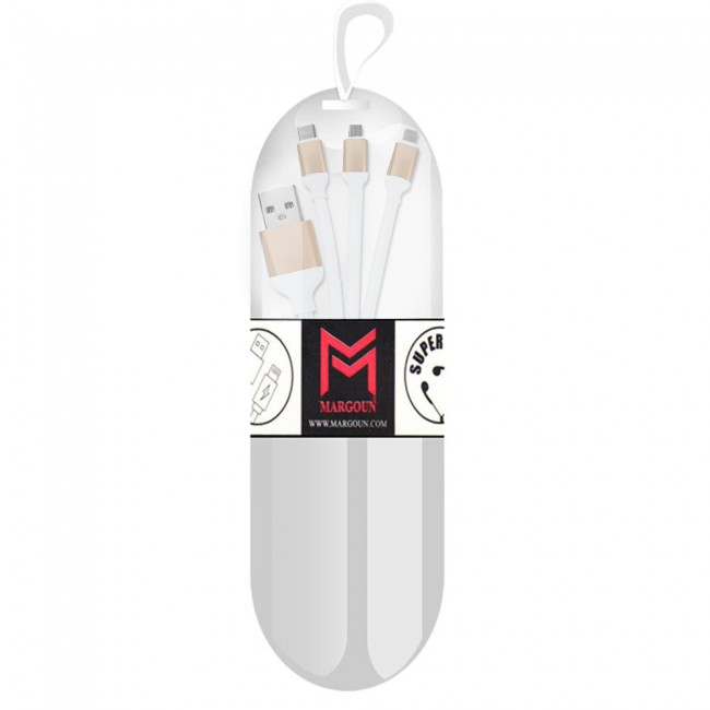 Margoun 3 in 1 Micro , Type-C and Lightning USB Cable – White 
