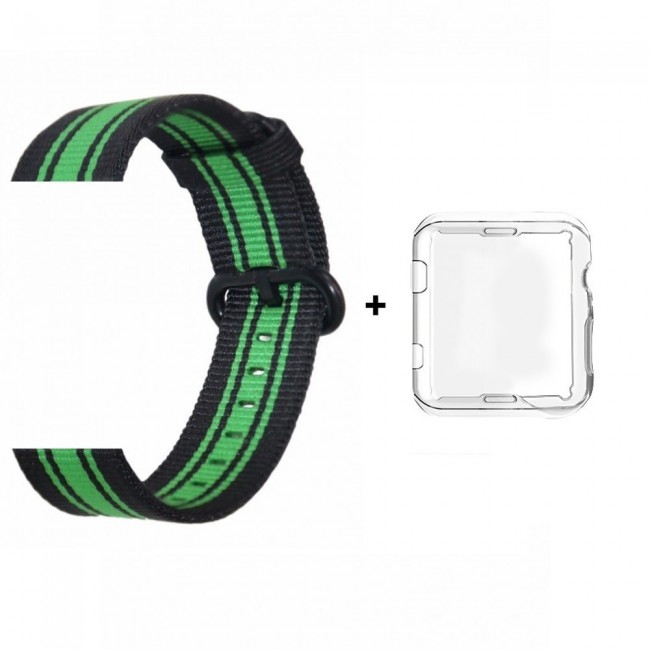 Margoun Fine Woven Nylon Apple Watch Band with Protective TPU Case – 38/40/42/44mm, Green / Blue / Pink / Beige