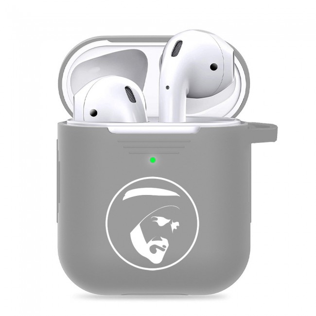 Margoun Airpods 2 Silicone Carabiner Case Cover with Shaikh Zayed Design - Grey