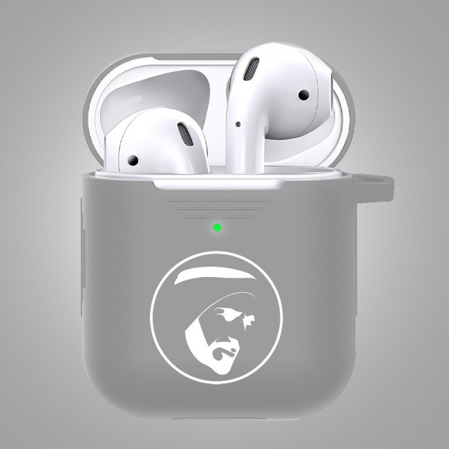 Margoun Airpods 2 Silicone Carabiner Case Cover with Shaikh Zayed Design - Grey