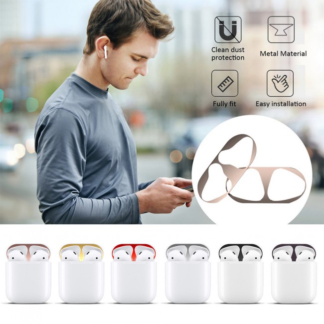 Margoun Airpods Metal Anti-Dust Sticker Guard – Black , Grey , Purple , Red , Rose Gold , Gold
