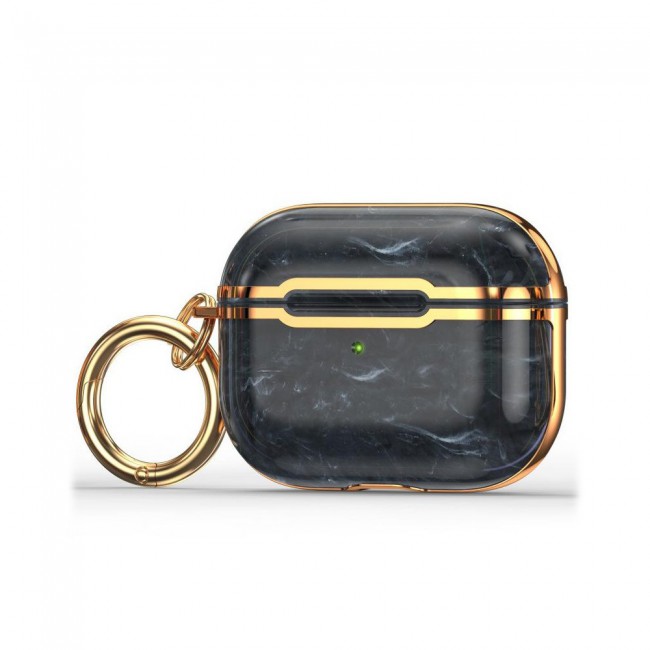 Margoun Airpods Pro Marble Case with Golden Ribbon and Ring Clip Black