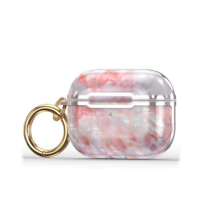 Margoun Airpods Pro Marble Case with Silver Ribbon and Ring Clip Pink