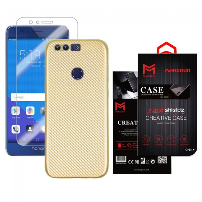 Margoun 2-Pack Carbon Fiber Case Cover with Screen Protector for Honor 8 - Gold