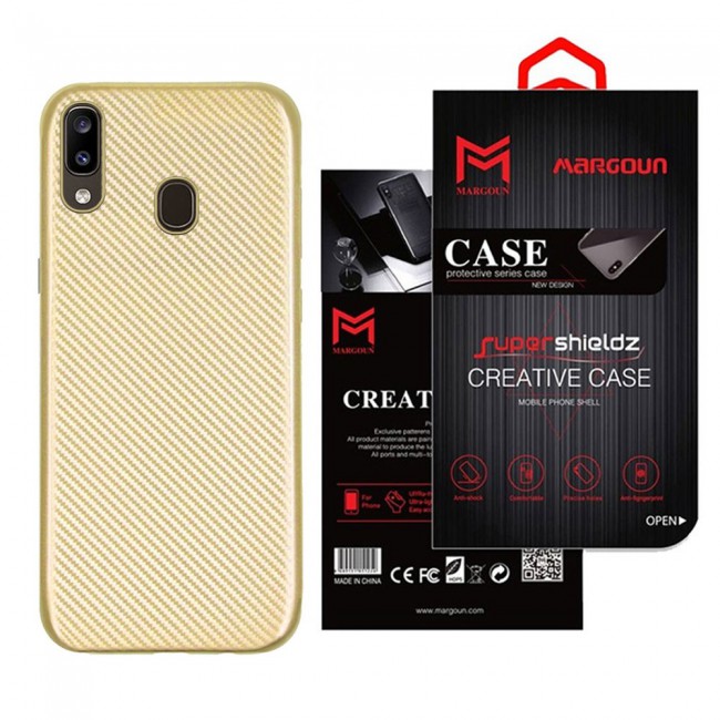Margoun Carbon Fiber Protective Case Cover for Samsung Galaxy A20- Gold