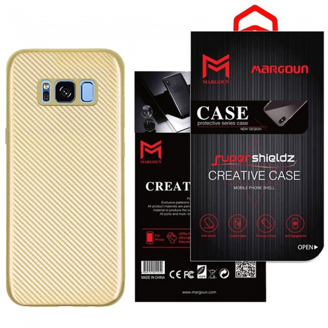 Margoun 2-Pack Carbon Fiber Case Cover with Screen Protector for Samsung Galaxay S8 - Gold