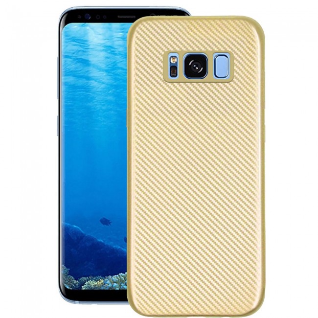 Margoun 2-Pack Carbon Fiber Case Cover with Screen Protector for Samsung Galaxay S8 - Gold