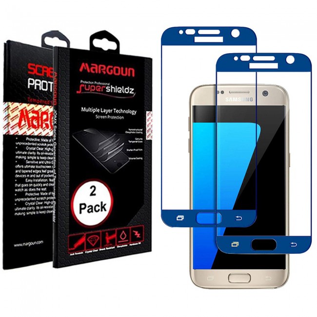 Margoun 2-Pack 3D Curved Screen Protector for Samsung Galaxy S7 - White , Blue , Gold