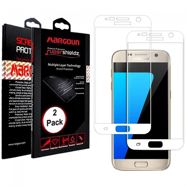 Margoun 2-Pack 3D Curved Screen Protector for Samsung Galaxy S7 - White , Blue , Gold