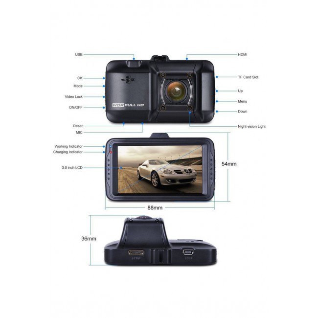 Margoun D101 Full HD 1080P WDR Dual Car Camera ( Rear &amp; Front ) DVR Camera Recorder with Night Vision