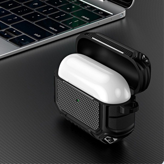 Margoun Rugged Hard Shell Case Cover with Keychain for AirPods 3rd Generation - Black - SHDSHOP