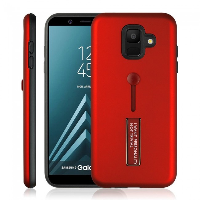 Margoun I Want Personality Not Trivial Strap Case Cover with Kickstand for Samsung Galaxy J6 – Black , Dark Blue , Red , Gold