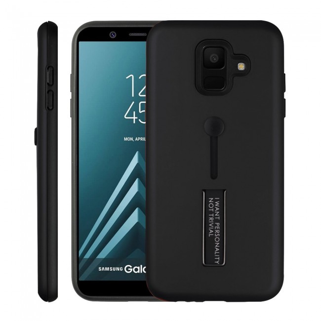 Margoun I Want Personality Not Trivial Strap Case Cover with Kickstand for Samsung Galaxy J6 – Black , Dark Blue , Red , Gold