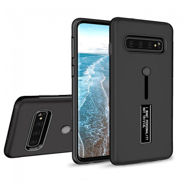 Margoun I Want Personality Not Trivial Strap Case Cover with Kickstand for Samsung Galaxy S10 – Black , Dark Blue , Red , Gold