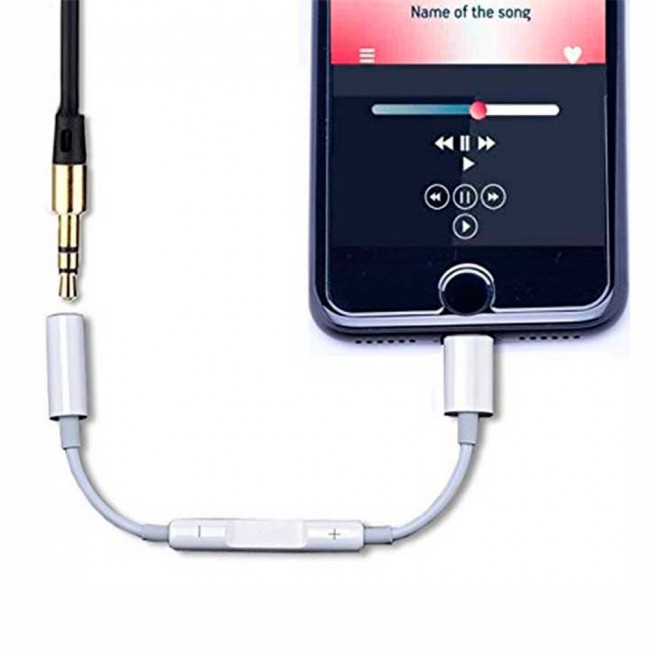 Margoun Lightning to 3.5mm Audio Jack Adapter with Volume Control - White