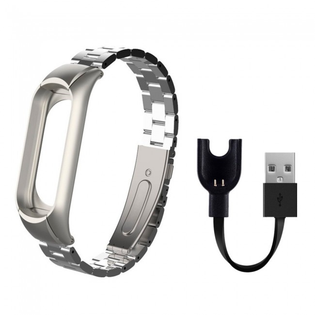 2-pack Metal Replacement Strap for Xiaomi Mi Band 3 Black and Silver 
