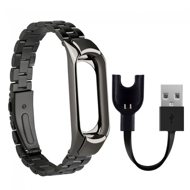 2-pack Metal Replacement Strap for Xiaomi Mi Band 3 Black and Silver 