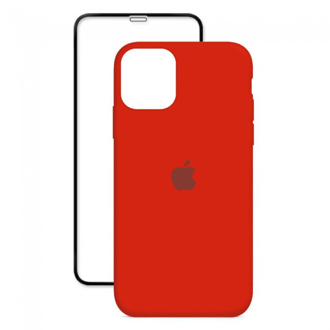 2Pack Margoun Silicone Case Cover with 3D Screen Protector for iPhone 12 - Red