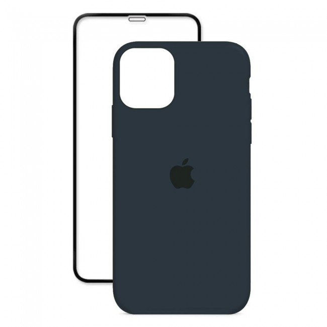 2Pack Margoun Silicone Case Cover with 3D Screen Protector for iPhone 12 - Dark Blue