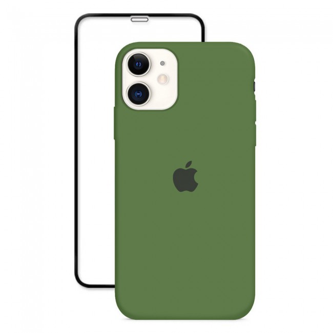 2Pack Margoun Silicone Case Cover with 3D Screen Protector for iPhone 12 - Green